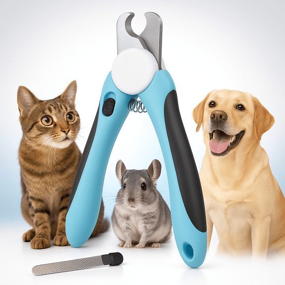 Pet Nail Clippers and Trimmer for Dogs, Cats, Rabbits & Small Animals Stainless Steel Blades, Safety Guard to Avoid Overcutting, Non-Slip Grip, Bonus Nail File, Safe Home Grooming Tool
