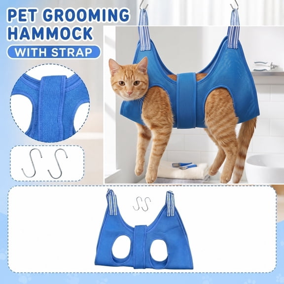 Pet Nail Trimming Harness, Breathable Mesh Fabric for Sewing, Neoprene Fabric, Hook and Loop Tape, Hook and Loop Fastener, Adjustable Straps, Blue, Dual Shoulder Holes, 1 Pc,