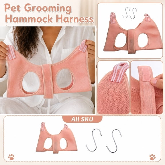 Pet Nail Trimming Harness, Dual Shoulder Holes, Straps with Hooks, S-Hooks, Metal Hooks for Hanging, S Hooks for Hanging, Breathable Mesh Fabric, Hook and Loop Fastener, Shoulder