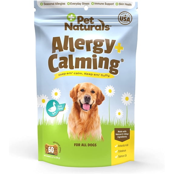 Pet Naturals Allergy Plus Calming Anxiety Thiamine Supplement Chew for Dog Duck Flavor, 60 Count Bag