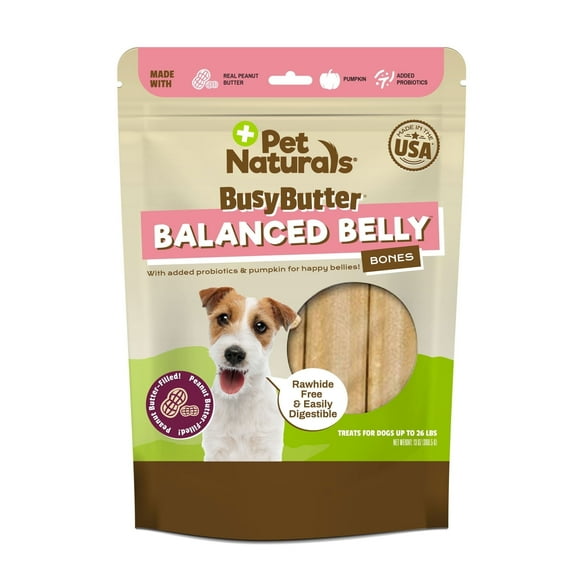 Pet Naturals, BusyButter Balanced Belly Bones, Probiotic Treat For Small Dogs, Peanut Butter Flavor, 20 Count Bag