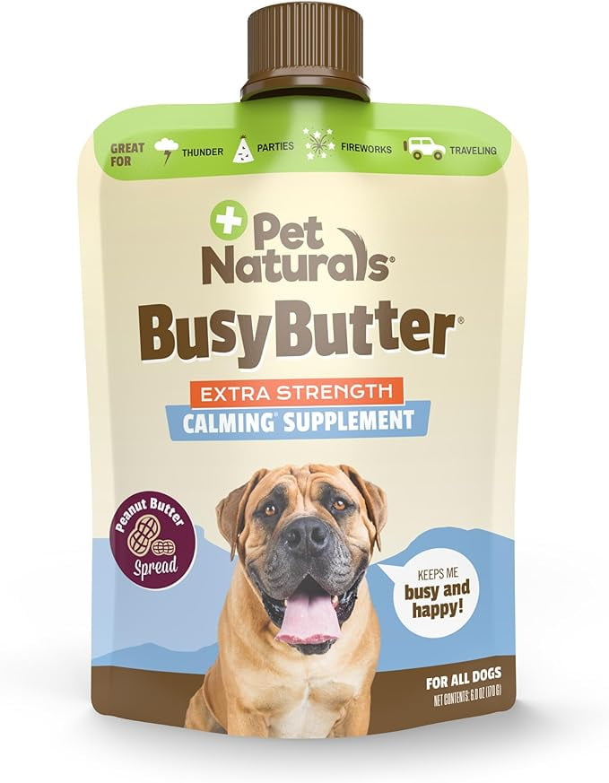 Pet Naturals BusyButter Extra Strength Calming Peanut Butter with Melatonin for Dogs - Great for Treats, Lick Mats, Training, Calming, and Enrichment Toys