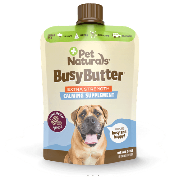 Pet Naturals Calming Busy Butter Extra Strength, Peanut Butter for Dogs, 6oz Squeeze Pouch