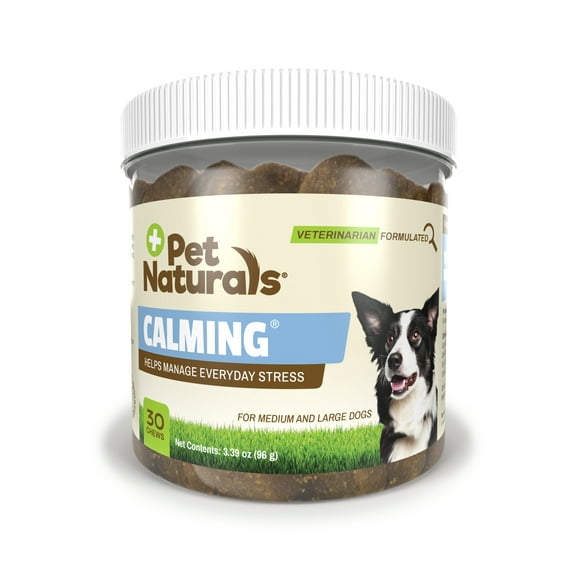 Pet Naturals Calming Anxiety Thiamine Support Chew for Med-Large Dogs, Chicken Flavor 30 Count Jar