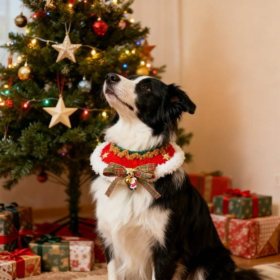 Pet Necklace under $5! Cagogo Christmas Pet Neck Ornaments for Cats Dogs, Wool Hand-woven Decorative Collars, Cotton Thread Bow Christmas Decoration, Adjustable Festive Pet Accessories