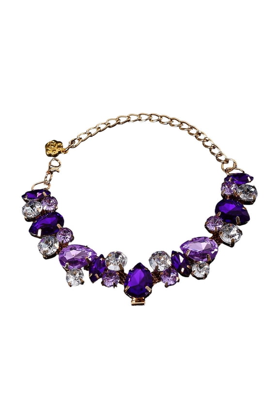 Pet Necklace Adjustable Crystal Rhinestone Teardrop Collar Bling Pet Jewelry for Small and Medium Dogs Cats Wedding Party Holiday Pet Accessory Purple 14.96-18.9in