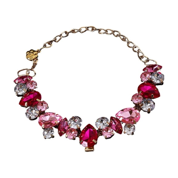 Pet Necklace Crystal Rhinestone Teardrop Bling Adjustable Collar for Small and Medium Dogs Cats Wedding Party Holiday Pet Accessory Pink 14.96-18.9in