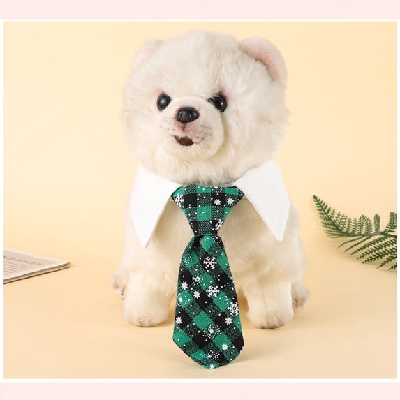 Pet Necktie Dog Collar English Plaid formal Suit Accessory with Snowflake Pattern for Cats and Small Dogs Adjustable Grooming Apparel Neckwear, Green S