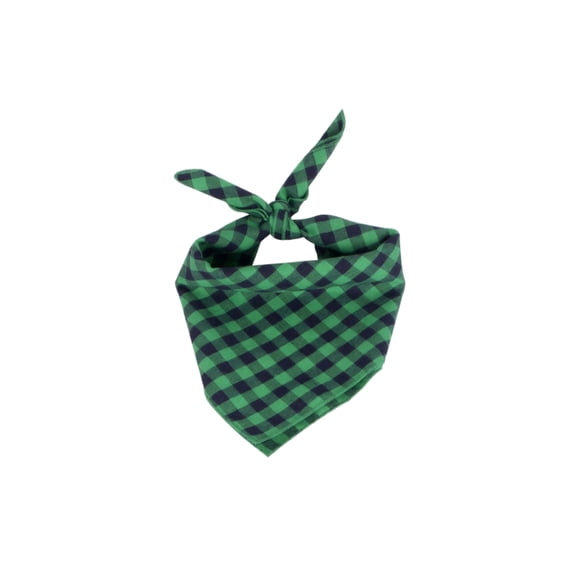 Pet Neckwear, Green Gingham Dog Bandana, Washable Cotton Pet Triangle Bib for Puppy Kitten, Soft 25X18 in Pet Neck Scarf, Rustic Farm Style Pet Fashion Accessory, Lightweight