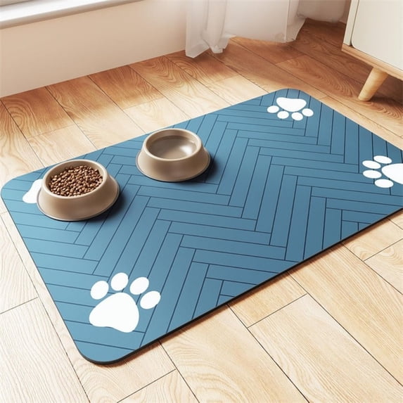 Pet Nest Mat Non-Slip Rubber Backing Paw Print Design Waffle Weave Texture Indoor Feeding Area Floor Protector Cat Dog Food Pad
