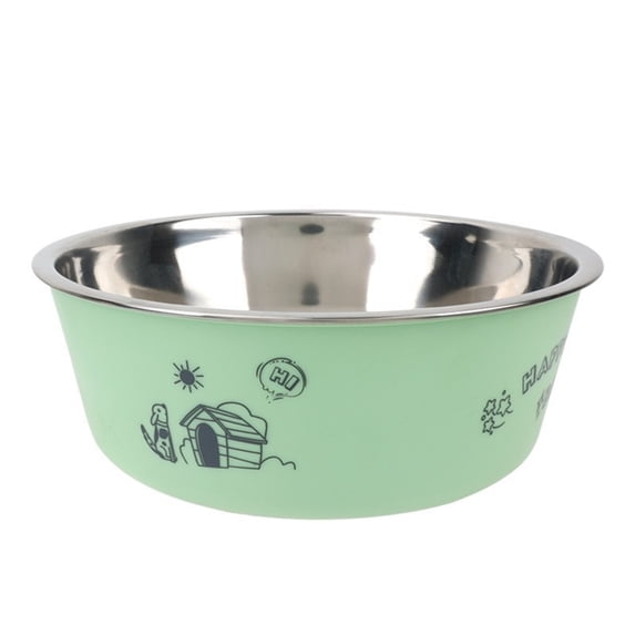 Pet Non-Slip Bowl - Stainless Steel With , Medium Size (Approx 5.6Inch), Green, Dual-Use For Food & Water, For Dogs & Cats