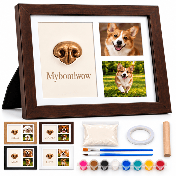 Pet Nose Print Impression Kit for Dogs & Cats, DIY Nose and Paw Print Keepsake Kit with Air-Dry Clay, Photo Frame and Painting Tools, Personalized Pet Memory Gift