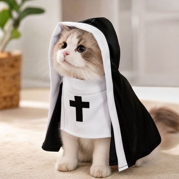 Pet Nun Costume for Halloween Dressing Up Party Cats and Dog Cosplay Outfit Nun Cloak Dress Role Playing Apparel Gift Cats Puppies and Small Dogs