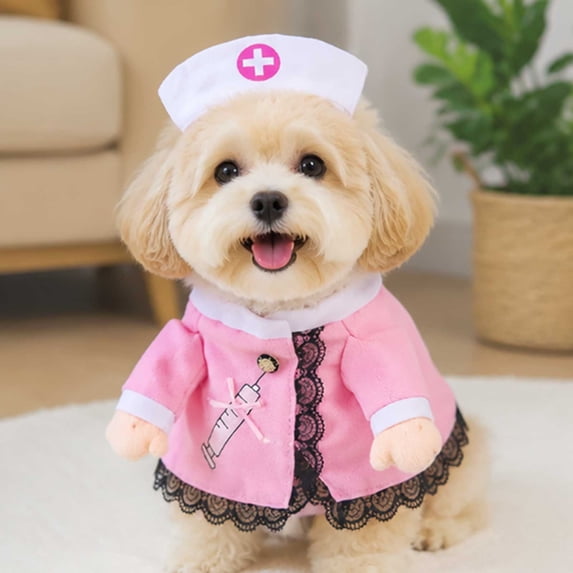 Pet Nurse Costume Cute Doctor Outfit with Hat for Small Dogs Cats Holiday Party Dress Up Apparel L