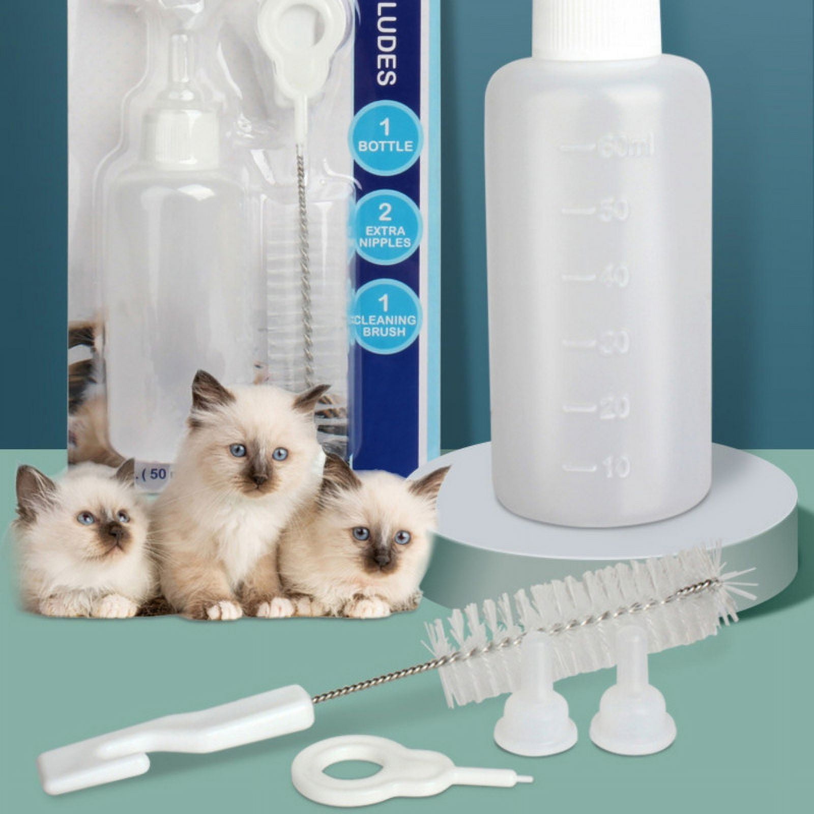 Pet Nursing Bottles kit for Cats and Dogs, Bubble Milk Bowl Silicone Feeding Nipple for Newborn