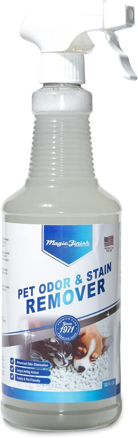 Pet Odor & Stain Remover (32 oz) – Enzyme Cleaner for Dog & Cat Urine, Vomit, and Messes – Kid & Pet-Friendly Rug & Multisurface Upholstery Deodorizer with Apple Blossom Scent