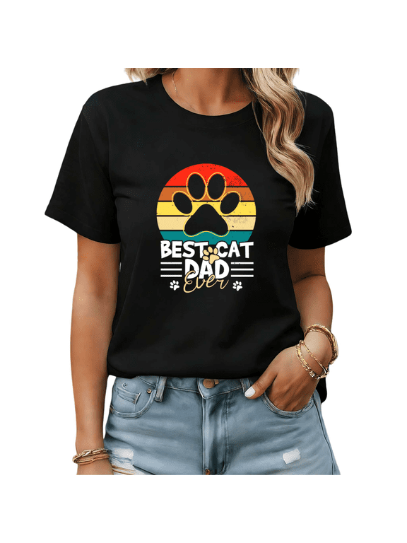 Pet Owner Best Cat Dad Ever Paw Graphic Tees Mens T-shirt Shirts Black White S-5XL Tops