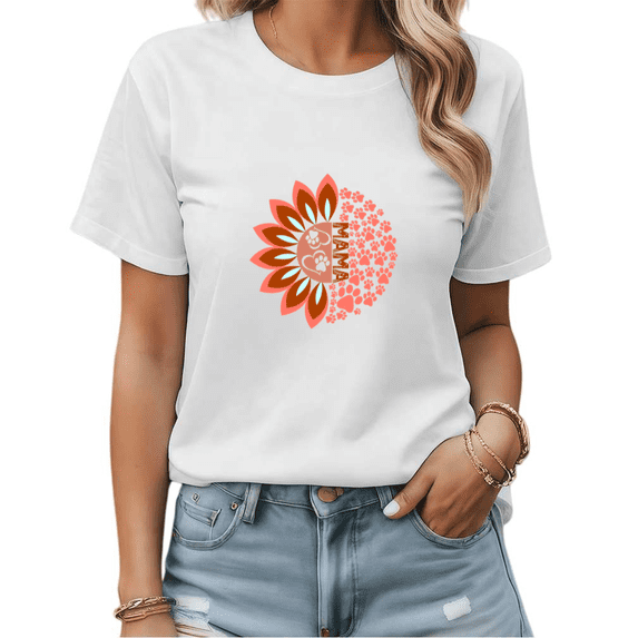 Pet Owner Mama Paw Print Graphic Tees Womans Tshirt Shirts Black White S-5XL Tops