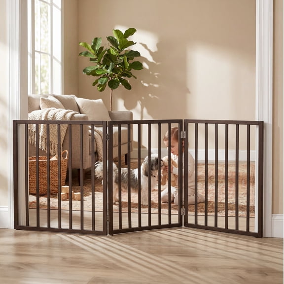 Pet Parade Folding Pet Gate, Brown, Extra Wide