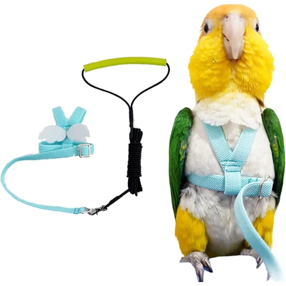 Pet Parrot Bird Harness Leash Adjustable Bird Flying Harness Traction Rope with Cute Wing for Parrots Pigeons Budgerigar Lovebird Cockatiel Mynah Outdoor Training Toy (S, Blue)