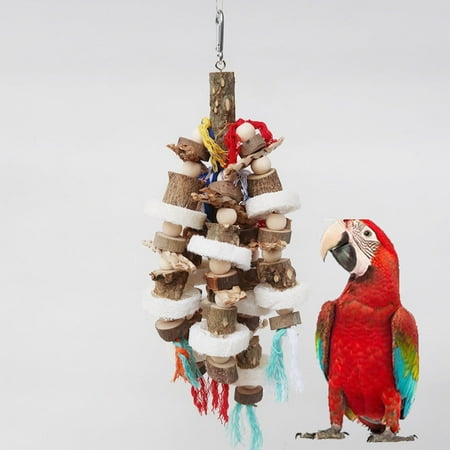 Pet Parrot Chewing Toys W/ Hanging Hook Cage Wood Parrot Molar Toy Birds Chewing Bite for Parakeet Budgie Training Bird Supplies