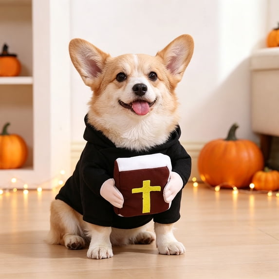 Pet Pastor Costume for Cats Dogs, Holiday Cos Outfit with Hood, Easy Wear Take Off Cute Photo Prop for Home Party Holiday