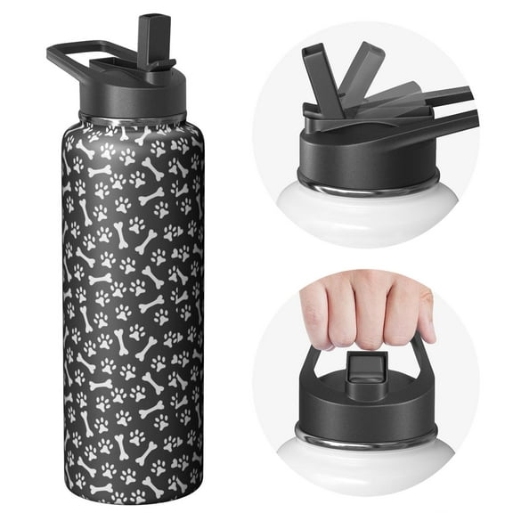 Pet Pattern Insulated Water Bottle with Paw Print - 18/8 Stainless Steel Construction & Copper Layer Technology