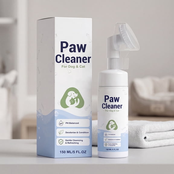 Pet Paw Cleaner, No-Rinse Pet Cleaner, Pet Paw Wash Foam, Silicone Brush Pet Paw Scrubber, 150Ml Ph Balanced Gentle Cleansing Foaming Formula for Deodorizing and Conditioning Dog