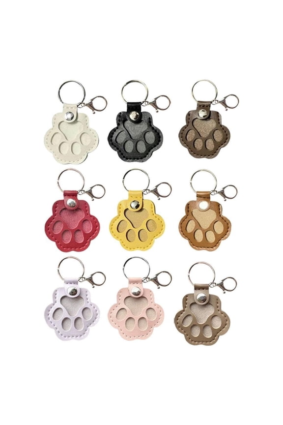 Pet Paw Leather Keychain Hair Keepsake Memorial Gift for Cat and Dog Lovers Handmade Fur Holder Keyring with Transparent Window for Collecting and Remembering, Brown