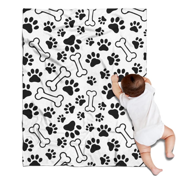 Pet Paw Print and Bone Blanket,Comfortable Soft Flannel Throw Blanket,All Season,Warm Lightweight Blankets for Sofa Bed Couch Living Room Chair,30"x40"