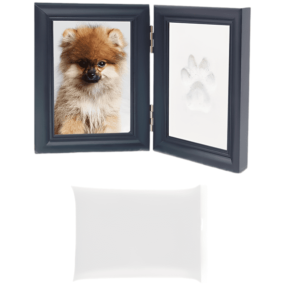 Pet Paw Print Impression Kit, Dog Paw Print Frame Keepsake with Soft Clay, Large Imprint Area, Bifold Design, Soft Clay, Wooden Picture Frame, Personalized Gift for Pet Lovers
