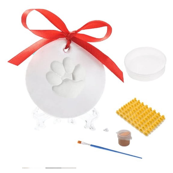 Pet Paw Print Keepsake Ornament Kit, Memorial Clay Paw Impression for Dogs & Cats,DIY Hanging Pet Memorial Gift with Ribbons