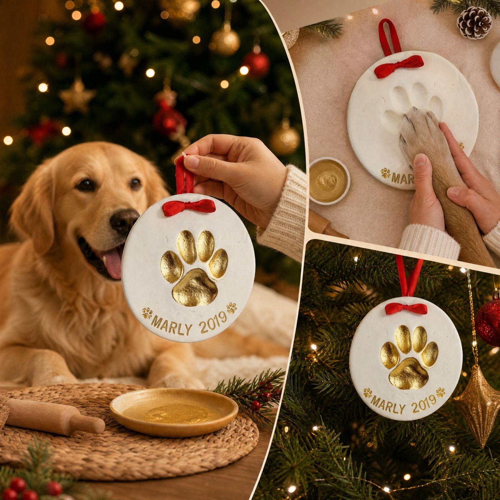Pet Paw Print Keepsake Ornament Pack, DIY Clay Imprint Molding Kit with ...