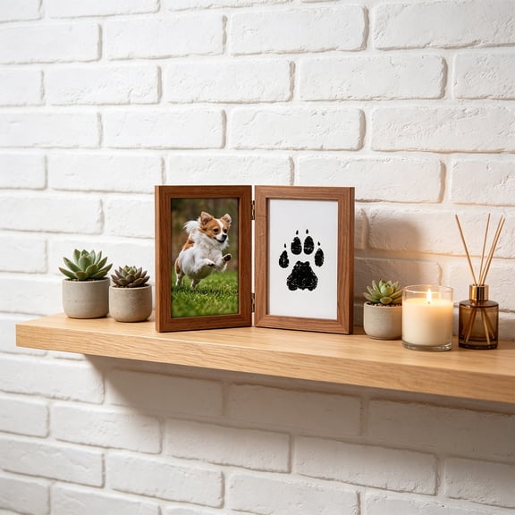 Pet Paw Print Kit with 7 Inch Double Hole Frame, Ink Free Mess Free for Cats Dogs, Complete Crafting Set for Clean Paw Imprint and Photo Display Keepsake