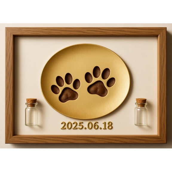 Pet Paw Print Memorial Photo Frame with Fur Keepsake Compartments, Holds 1 Pet Paw Prints Photo & 2 Fur Samples