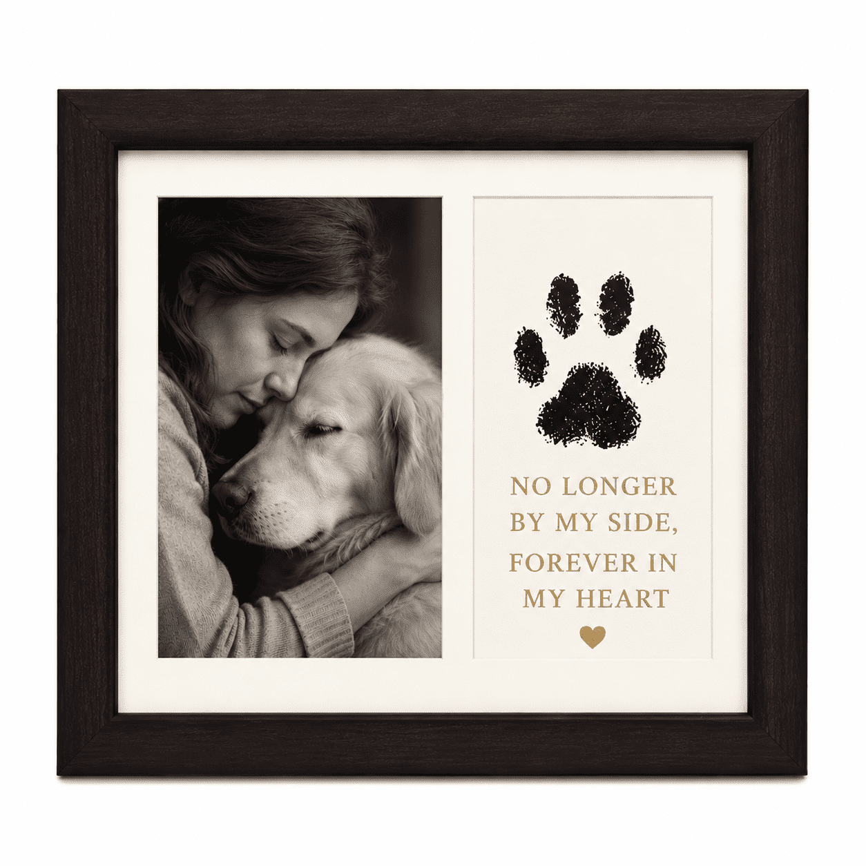 Pet Paw Print Memorial Picture Frame Kit, Wooden Keepsake Frame with Ink Pad and Gold Letter Stickers for Dogs & Cats