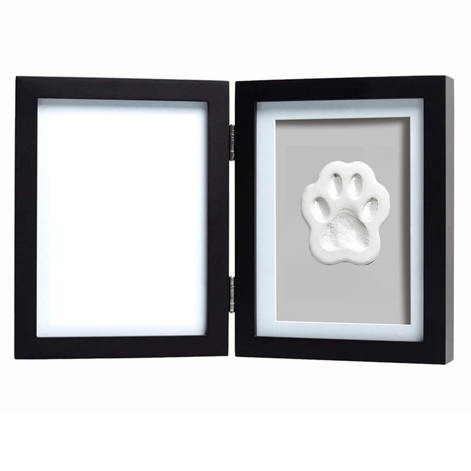Pet Paw Print Photo Frame With Clay Imprint Kit - Wooden Pet Paw Print Frame, DIY Memorial Keepsake for Cats and Dogs, Ideal Home Decor and Gift