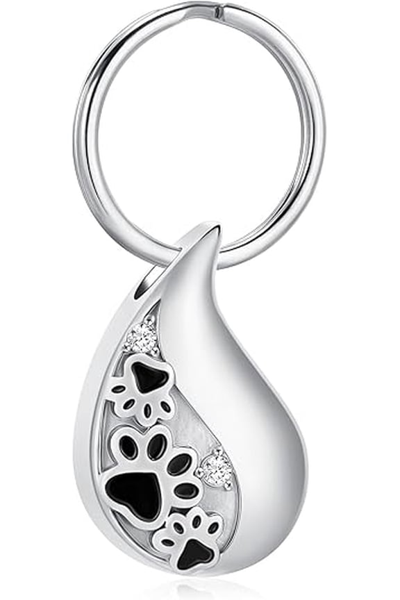 Pet Paw Print Teardrop Urn Necklace for Ashes / Urn Keychain for Ashes for Dog/Cat Pet Ashes Keepsake Memorial Pet Cremation Necklace / Keychain