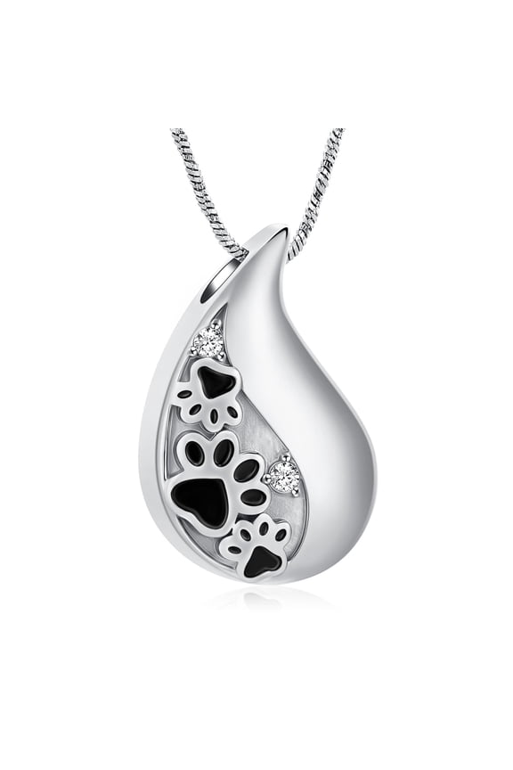 Pet Paw Print Teardrop Urn Necklace for Ashes / Urn Keychain for Ashes for Dog/Cat Pet Ashes Keepsake Memorial Pet Cremation Necklace / Keychain