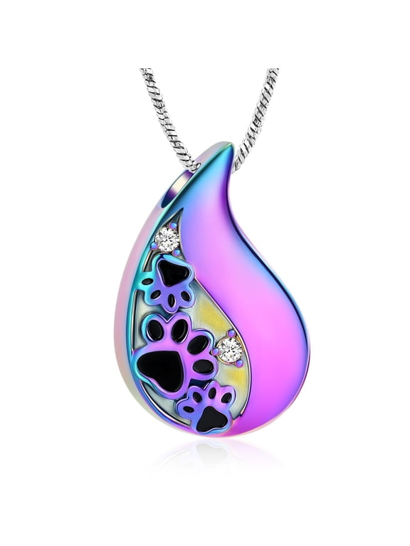 Pet Paw Print Teardrop Urn Necklace for Ashes / Urn Keychain for Ashes for Dog/Cat Pet Ashes Keepsake Memorial Pet Cremation Necklace / Keychain