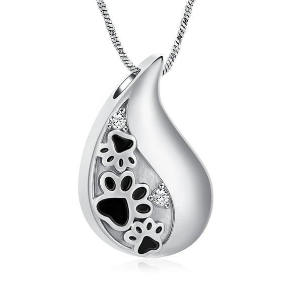Pet Paw Print Urn Necklace for Ashes for Dog/Cat Cremation Pendant Teardrop Ash Keepsake Jewelry for Women Men