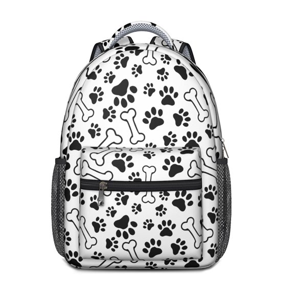Pet Paw Print and Bone Backpack for School,Cute School Bag,Schoolbag with Adjustable Shoulder Straps & Padded Back,15.3"x11"x6.7"
