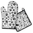 thumbnail image 1 of Pet Paw Print and Bone Kitchen Oven Mitt and Pot Holder Sets 2 Pcs for Baking, Cooking and Grilling, Heat Resistant Up To 392 °F, 1 of 7