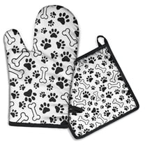 Pet Paw Print and Bone Kitchen Oven Mitt and Pot Holder Sets 2 Pcs for Baking, Cooking and Grilling, Heat Resistant Up To 392 °F