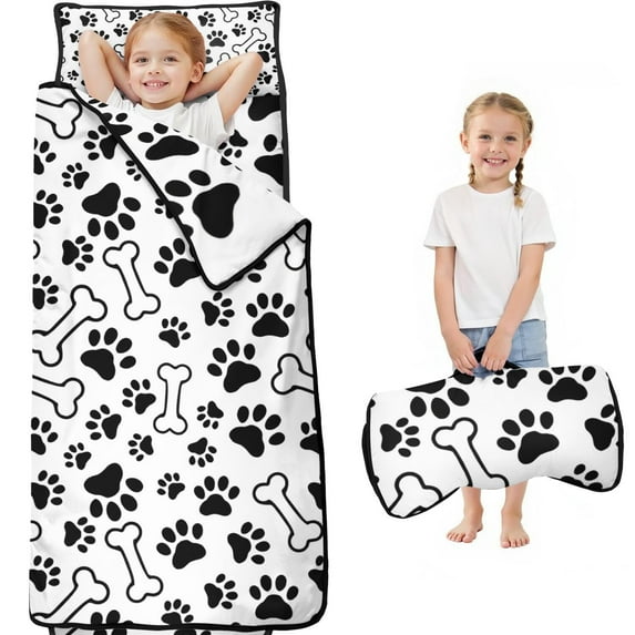 Pet Paw Print and Bone Toddler Nap Mats for Kids Preschool,Sleeping Mat Bag or Kids,Toddler Sleeping Bag,Toddler Nap Mat or Daycare