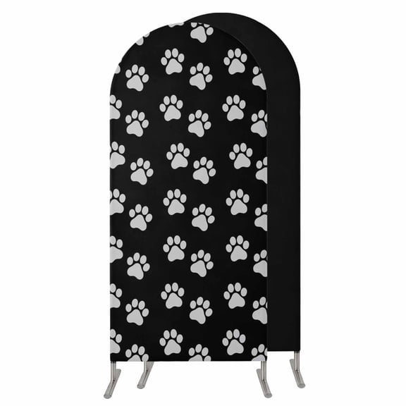 Pet Paw Printed Arch Backdrop Cover 4 FT,Spandex Wedding Arch Stand Covers Stretchy Backdrop,Modern Dog Footprints Black Grey Round Top Party Arched Background for Birthday Event Baby Shower Decor
