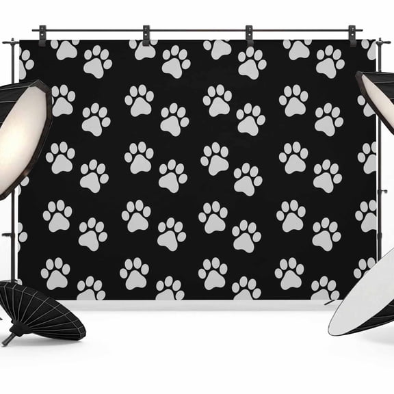 Pet Paw Printed Backdrop for Photoshoot,Photography Photo Studio Background Wall Backdrop,Modern Dog Footprints Black Grey Back Drop Banner Panel for Portraits Wedding Live Streaming Decor 8x6Ft