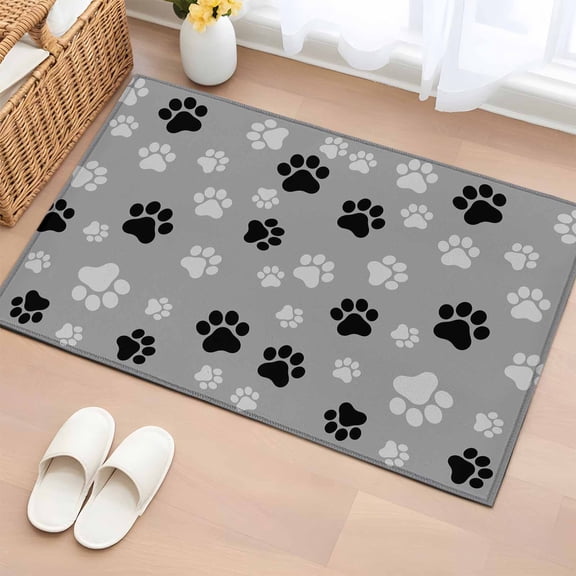 Pet Paw Printed Bathroom Mats 2x3 FT,Non Slip Small Kitchen Mat,Modern Black Grey Watercolor Dog Claws Washable Soft Backed Front Door Throw Rugs Non-Shedding Indoor Outdoor Doormat for Entryway Sink