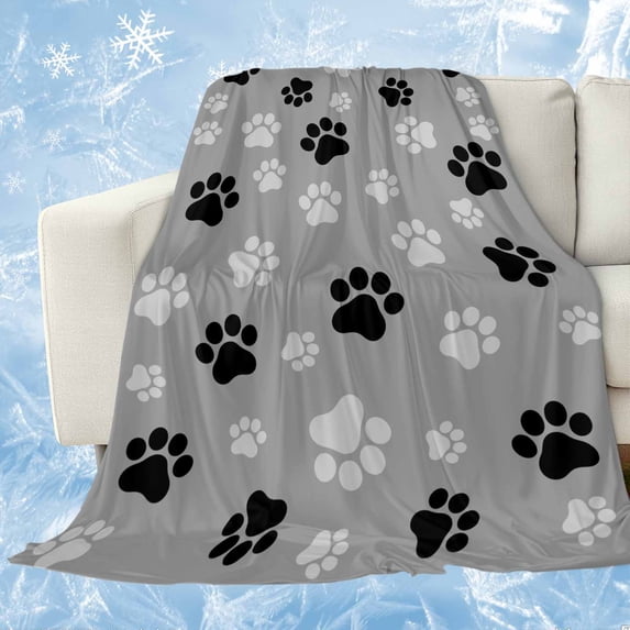 Pet Paw Printed Cooling Blanket,Lightweight Breathable Summer Throw Blanket with Double Sided Cold Effect,Modern Black Grey Watercolor Dog Claws Picnic Blankets Bed Sheet for Hot Sleepers 30"x40"
