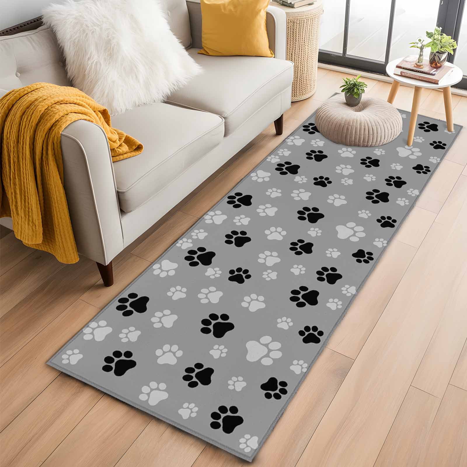 Paw Print Runner Rug Pet Paw Printed Runner Rug 2x6 FT,Non Slip Hallway Rugs,Modern Black ...